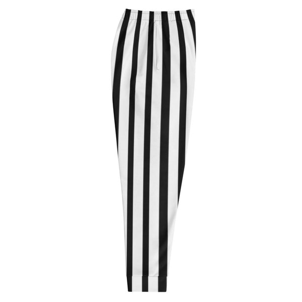 Wide Modern Black and White Vertical Stripe Print Men's Joggers - Made in EU-Men's Joggers-Heidi Kimura Art LLC