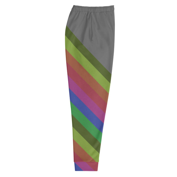 Gray Faded Vintage Style Rainbow Stripe Print Premium Men's Joggers - Made in EU-Men's Joggers-Heidi Kimura Art LLC