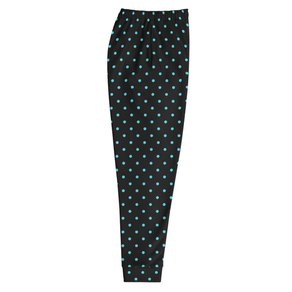 Blue Polka Dots Men's Joggers, Premium Dots Print Black Fashion Sweatpants- Made in EU-Men's Joggers-Heidi Kimura Art LLC