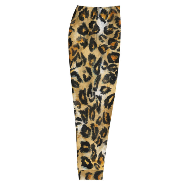 Brown Leopard Animal Print Men's Rave Party Joggers Casual Sweatpants- Made in EU-Men's Joggers-Heidi Kimura Art LLC