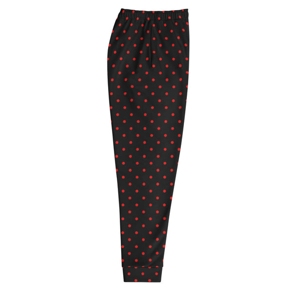 Black Red Classic Polka Dots Print Designer Men's Joggers Fashion Pants- Made in EU-Men's Joggers-Heidi Kimura Art LLC