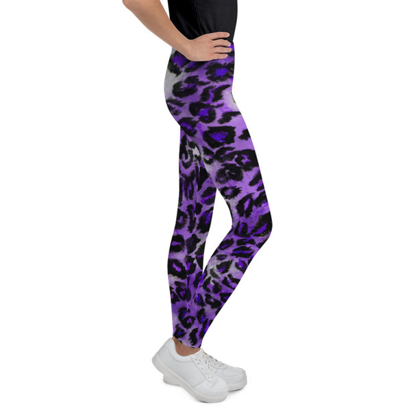 Purple Leopard Animal Print Premium Youth Leggings Tight Pants - Made in USA/EU-Youth's Leggings-Heidi Kimura Art LLC