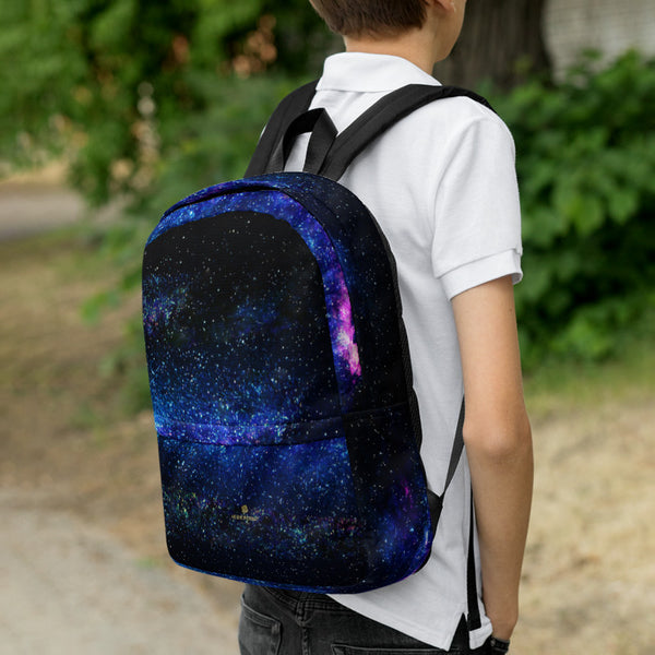 Space Galaxy Blue Purple Print Premium Water Resistant Premium Backpack- Made in USA-Backpack-Heidi Kimura Art LLC