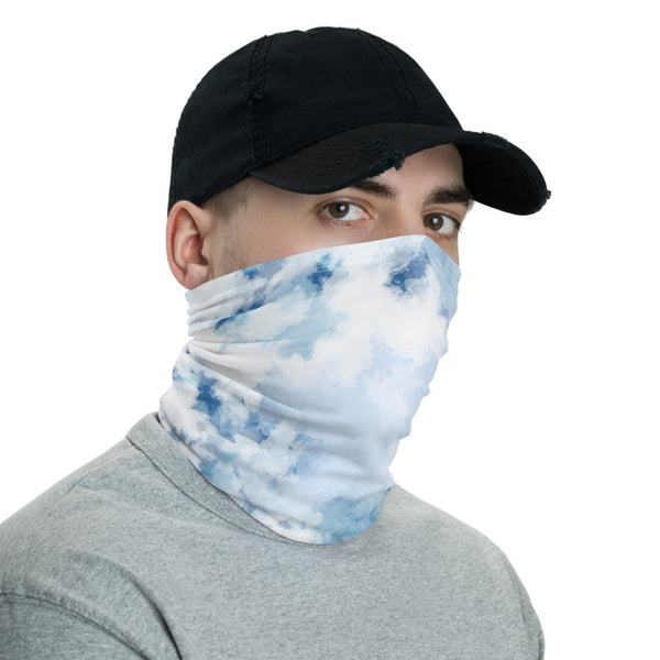 Blue Face Mask Shield, Tie Dye Print Luxury Premium Quality Cool And Cute One-Size Reusable Washable Scarf Headband Bandana - Made in USA/EU, Face Neck Warmers, Non-Medical Breathable Face Covers, Neck Gaiters 