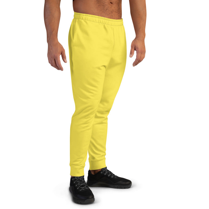 Lemon Yellow Bright Men's Joggers, Colorful Yellow Solid Color Best ...