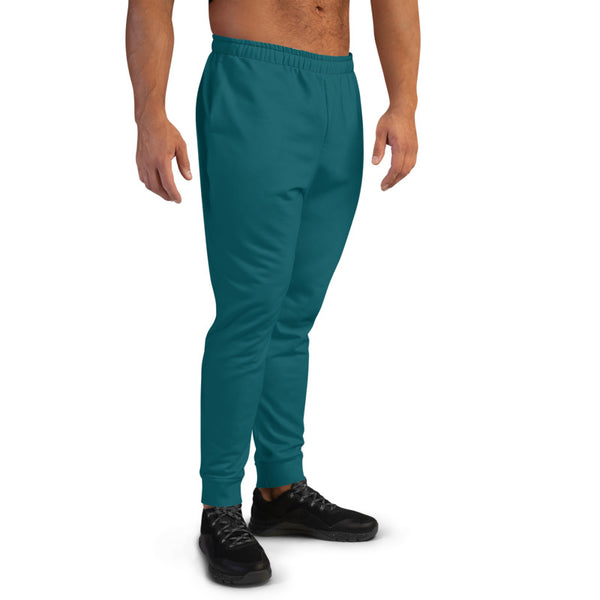 Dark Teal Men's Joggers, Blue Solid Color Best Modern Minimalist Sweatpants For Men, Modern Slim-Fit Designer Ultra Soft & Comfortable Men's Joggers, Men's Jogger Pants-Made in EU/MX (US Size: XS-3XL)