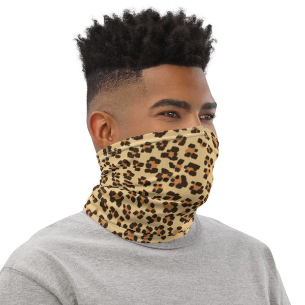 Brown Leopard Neck Gaiter, Animal Print Face Mask Shield, Luxury Premium Quality Cool And Cute One-Size Reusable Washable Scarf Headband Bandana - Made in USA/EU, Face Neck Warmers, Non-Medical Breathable Face Covers, Neck Gaiters  