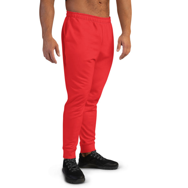 Bright Red Designer Men's Joggers, Best Red Solid Color Sweatpants For Men, Modern Slim-Fit Designer Ultra Soft & Comfortable Men's Joggers, Men's Jogger Pants-Made in EU/MX (US Size: XS-3XL)