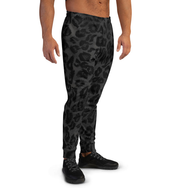 Grey Leopard Print Men's Joggers, Black Grey Animal Print Casual Designer Ultra Soft & Comfortable Men's Joggers, Men's Jogger Pants-Made in EU (US Size: XS-3XL)