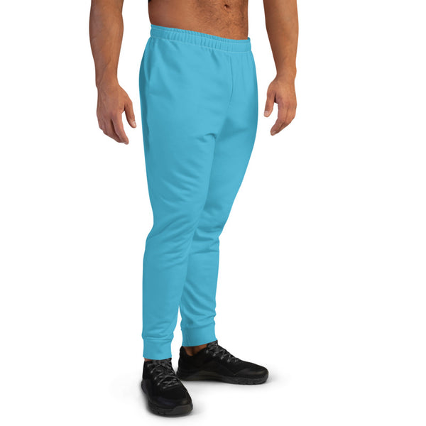 Sky Baby Blue Designer Men's Joggers, Best Blue Solid Color Premium Sweatpants For Men, Modern Slim-Fit Designer Ultra Soft & Comfortable Men's Joggers, Men's Jogger Pants-Made in EU/MX (US Size: XS-3XL)