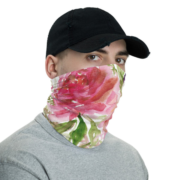 Pink Rose Floral Face Mask, Rose Flower Floral Print Luxury Premium Quality Cool And Cute One-Size Reusable Washable Scarf Headband Bandana - Made in USA/EU, Face Neck Warmers, Non-Medical Breathable Face Covers, Neck Gaiters  