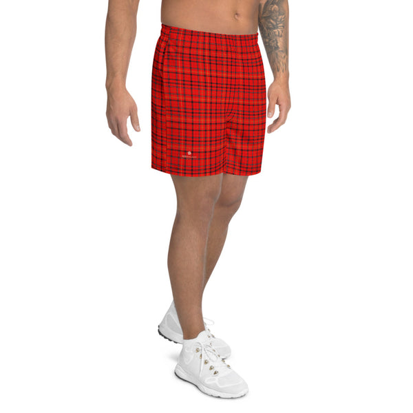 Red Plaid Print Shorts, Traditional Preppy Tartan Plaid Print Men's Athletic Best Long Shorts- Made in EU (US Size: XS-3XL)