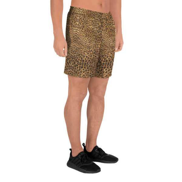 Brown Leopard Men's Shorts, Animal Print Premium Quality Men's Athletic Long Fashion Shorts (US Size: XS-3XL) Made in Europe