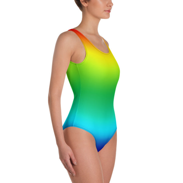 Rainbow Ombre Women's Swimwear, Bright Colorful Gay Pride Women's One-Piece Swimwear Bathing Suits Sexy Luxury Beach Wear - Made in USA/EU (US Size: XS-3XL) Plus Size Available