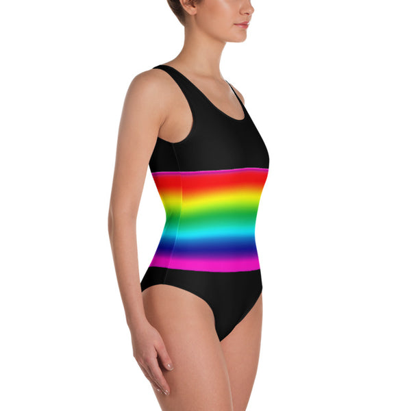 Rainbow Stripe Women's Swimwear, Gay Pride Women's One-Piece Swimwear Bathing Suits Sexy Luxury Beach Wear - Made in USA/EU (US Size: XS-3XL) Plus Size Available