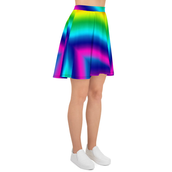 Rainbow Chevron Ombre Print Women's Skater Skirt- Made in USA/EU (US Size: XS-3XL)-Skater Skirt-Heidi Kimura Art LLC