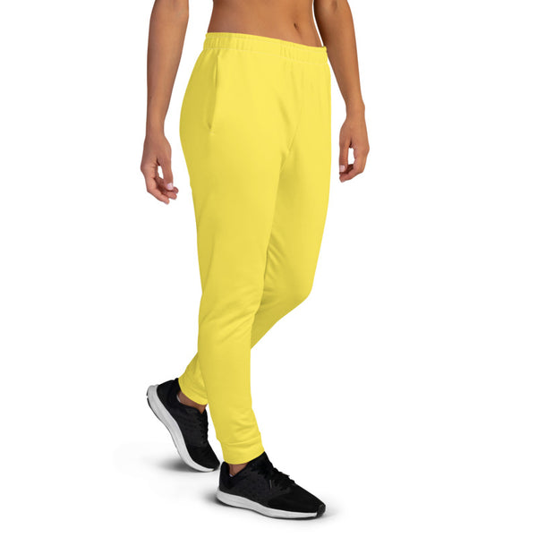 Bright Yellow Women's Joggers, Bright Solid Color Premium Printed Slit Fit Soft Women's Joggers Sweatpants -Made in EU (US Size: XS-3XL) Plus Size Available, Solid Coloured Women's Joggers, Soft Joggers Pants Womens, Women's Long Joggers, Women's Soft Joggers, Lightweight Jogger Pants Women's, Women's Athletic Joggers, Women's Jogger Pants