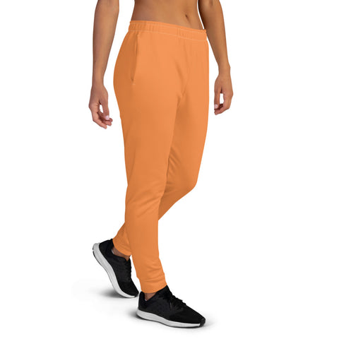 Orange Women's Joggers, Solid Color Print Premium Printed Skinny Slit Fit Soft Women's Joggers Sweatpants -Made in EU (US Size: XS-3XL) Plus Size Available, Solid Coloured Women's Joggers, Soft Joggers Pants Womens, Womens Joggers Casual Skinny Best Joggers