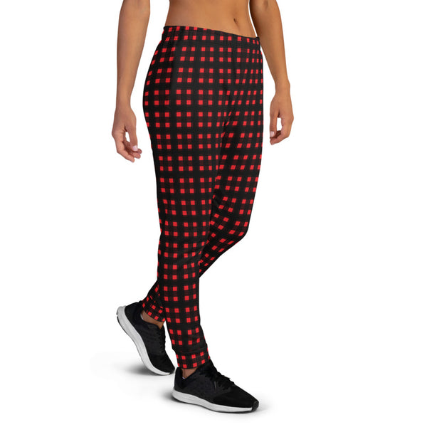 Buffalo Red Women's Joggers, Animal Print Premium Printed Slit Fit Soft Women's Joggers Sweatpants -Made in EU (US Size: XS-3XL) Plus Size Available, Buffalo Plaid Print Women's Joggers, Soft Joggers Pants Womens, Christmas Jogger Pants, Plaid Joggers, Buffalo Plaid Jogger, Jogger Sweatpants Pajamas