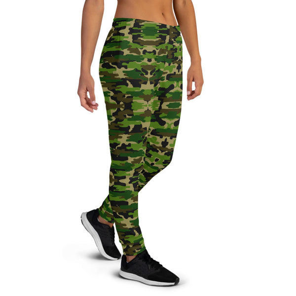 Green Camo Women's Joggers, Army Camouflage Military Print Premium Printed Slit Fit Soft Women's Joggers Sweatpants -Made in EU (US Size: XS-3XL) Plus Size Available, Camo Jogger Pants, Camouflage Jogger Pants For Women, Women's Joggers, Soft Joggers Pants Womens, Camo Jogger Sweatpants