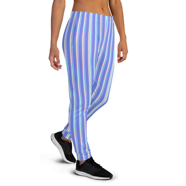 Pastel Blue Striped Women's Joggers, Vertical Stripes Circus Slit Fit Soft Women's Joggers Sweatpants -Made in EU (US Size: XS-3XL) Plus Size Available, Women's Joggers, Soft Joggers Pants Womens, Women's Long Joggers, Women's Soft Joggers, Lightweight Jogger Pants Women's, Women's Athletic Joggers, Women's Jogger Pants