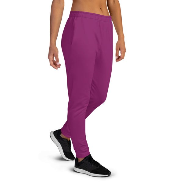 Purple Women's Joggers, Solid Color Print Premium Printed Skinny Slit Fit Soft Women's Joggers Sweatpants -Made in EU (US Size: XS-3XL) Plus Size Available, Solid Coloured Women's Joggers, Soft Joggers Pants Womens, Purple Womens Joggers Casual Skinny Best Joggers