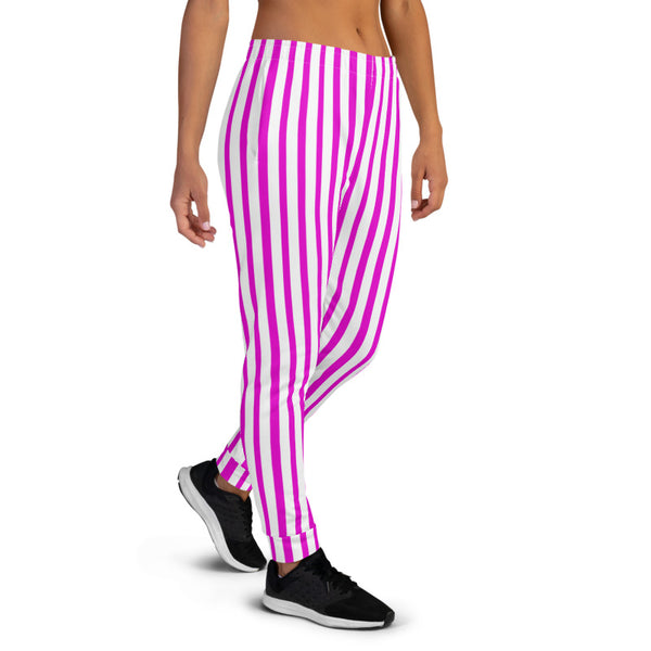 Pink White Striped Women's Joggers, Vertical Stripes Circus Slit Fit Soft Women's Joggers Sweatpants -Made in EU (US Size: XS-3XL) Plus Size Available, Women's Joggers, Soft Joggers Pants Womens, Women's Long Joggers, Women's Soft Joggers, Lightweight Jogger Pants Women's, Women's Athletic Joggers, Women's Jogger Pants