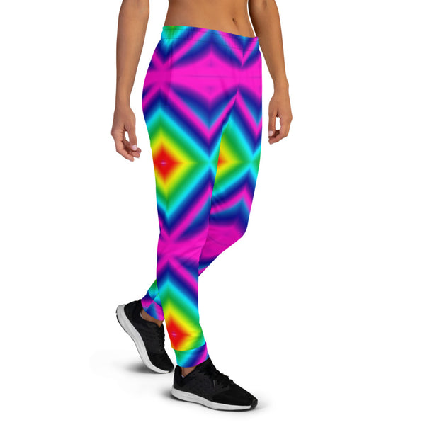 Rainbow Chevron Women's Joggers, Colorful Gay Pride Neon Clothing, Premium Printed Slit Fit Soft Women's Joggers Sweatpants -Made in EU (US Size: XS-3XL) Plus Size Available, Rave Party Women's Joggers, Soft Joggers Pants Womens, Neon Jogger Pants, Women's Sweatpants, Jogging Bottoms & Sweatpants, Rainbow Joggers, Rainbow Activewear, Joggers For Women