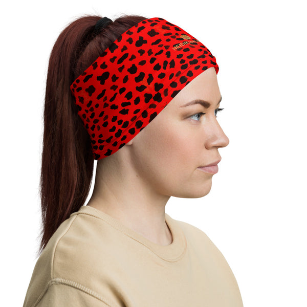 Red Cheetah Neck Gaiter, Animal Print Luxury Premium Quality Cool And Cute One-Size Reusable Washable Scarf Headband Bandana - Made in USA/EU, Face Neck Warmers, Non-Medical Breathable Face Covers, Neck Gaiters  