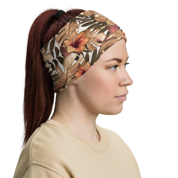 Fall Tropical Print Neck Gaiter, Palm Leaf Print Face Mask Shield, Luxury Premium Quality Cool And Cute One-Size Reusable Washable Scarf Headband Bandana - Made in USA/EU, Face Neck Warmers, Non-Medical Breathable Face Covers, Neck Gaiters  