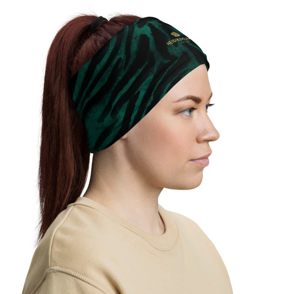 Green Tiger Striped Face Mask Shield, Animal Print Luxury Premium Quality Cool And Cute One-Size Reusable Washable Scarf Headband Bandana - Made in USA/EU, Face Neck Warmers, Non-Medical Breathable Face Covers, Neck Gaiters  