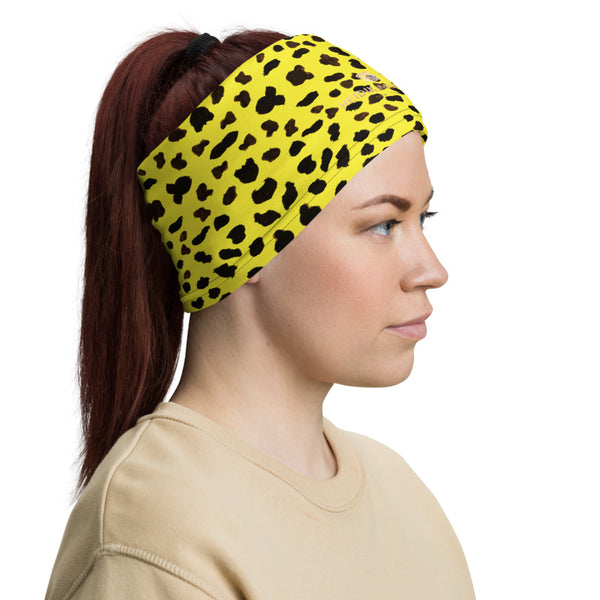 Yellow Leopard Cheetah Neck Gaiter, Animal Print Luxury Premium Quality Cool And Cute One-Size Reusable Washable Scarf Headband Bandana - Made in USA/EU, Face Neck Warmers, Non-Medical Breathable Face Covers, Neck Gaiters  