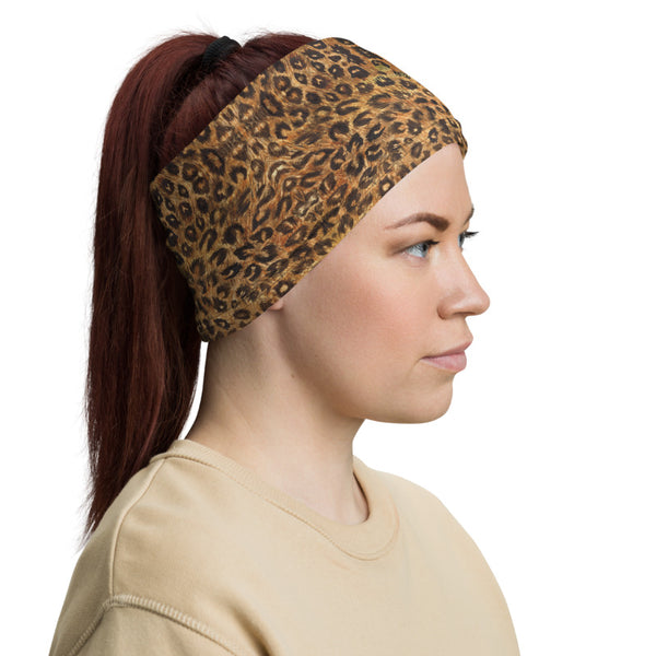 Brown Leopard Neck Gaiter, Animal Print Face Mask Shield, Luxury Premium Quality Cool And Cute One-Size Reusable Washable Scarf Headband Bandana - Made in USA/EU, Face Neck Warmers, Non-Medical Breathable Face Covers, Neck Gaiters  
