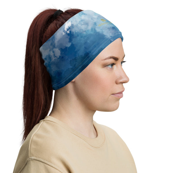Blue Face Mask Shield, Tie Dye Print Luxury Premium Quality Cool And Cute One-Size Reusable Washable Scarf Headband Bandana - Made in USA/EU, Face Neck Warmers, Non-Medical Breathable Face Covers, Neck Gaiters 