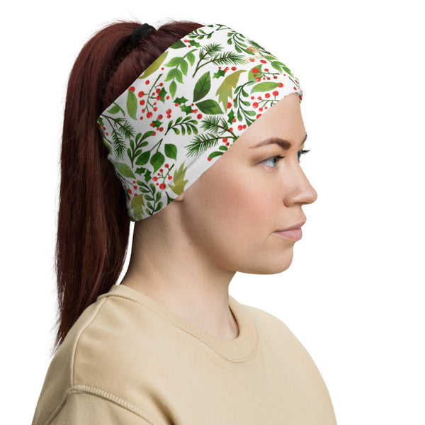 White Floral Face Mask, Christmas Print Luxury Premium Quality Cool And Cute One-Size Reusable Washable Scarf Headband Bandana - Made in USA/EU, Face Neck Warmers, Non-Medical Breathable Face Covers, Neck Gaiters  