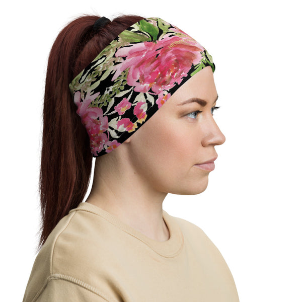 Black Rose Face Mask, Pink Rose Floral Face Mask, Rose Flower Floral Print Luxury Premium Quality Cool And Cute One-Size Reusable Washable Scarf Headband Bandana - Made in USA/EU, Face Neck Warmers, Non-Medical Breathable Face Covers, Neck Gaiters  