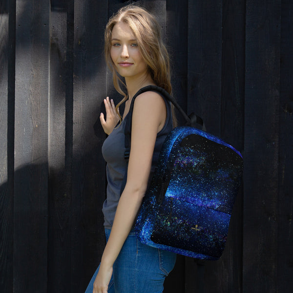 Space Galaxy Blue Purple Print Premium Water Resistant Premium Backpack- Made in USA-Backpack-Heidi Kimura Art LLC