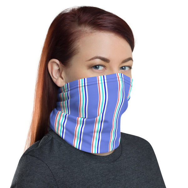 Pastel Blue Striped Neck Gaiter, Luxury Premium Quality Cool And Cute One-Size Reusable Washable Scarf Headband Bandana - Made in USA/EU, Face Neck Warmers, Non-Medical Breathable Face Covers, Neck Gaiters  