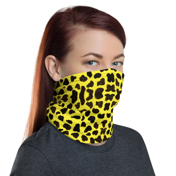 Yellow Cow Print Face Mask, Washable Reusable Designer Neck Gaiter-Heidi Kimura Art LLC-Heidi Kimura Art LLC