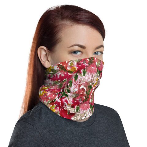 Red Floral Face Mask, Fall Floral Flower Print Luxury Premium Quality Cool And Cute One-Size Reusable Washable Scarf Headband Bandana - Made in USA/EU, Face Neck Warmers, Non-Medical Breathable Face Covers, Neck Gaiters  
