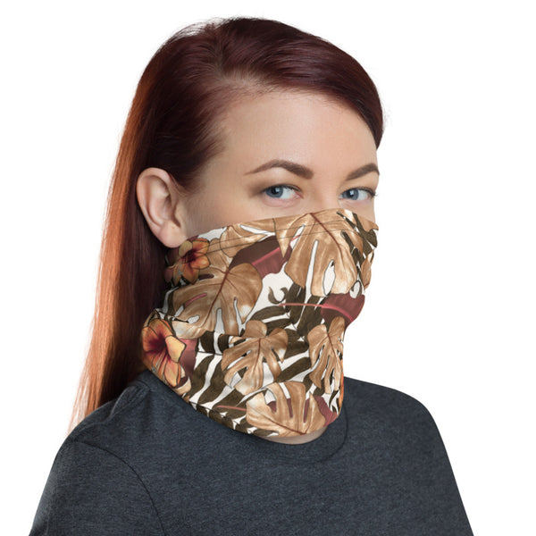 Fall Tropical Print Neck Gaiter, Palm Leaf Print Face Mask Shield, Luxury Premium Quality Cool And Cute One-Size Reusable Washable Scarf Headband Bandana - Made in USA/EU, Face Neck Warmers, Non-Medical Breathable Face Covers, Neck Gaiters  