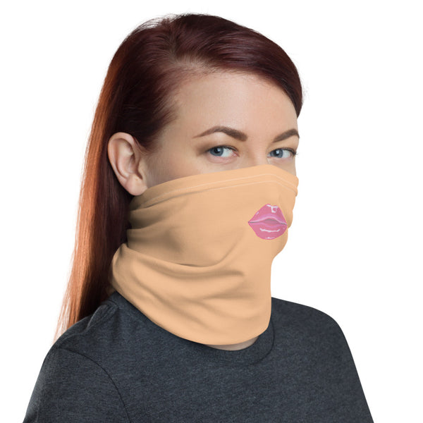Glossy Pink Lips Face Mask, Funny Unisex Washable Reusable Neck Gaiter-Heidi Kimura Art LLC-Heidi Kimura Art LLC
