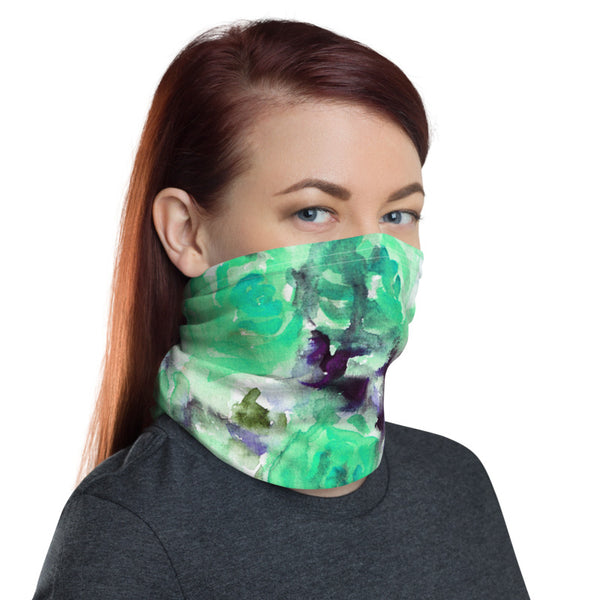 Turquoise Blue Floral Neck Gaiter, Abstract Face Mask Shield, Luxury Premium Quality Cool And Cute One-Size Reusable Washable Scarf Headband Bandana - Made in USA/EU, Face Neck Warmers, Non-Medical Breathable Face Covers, Neck Gaiters  