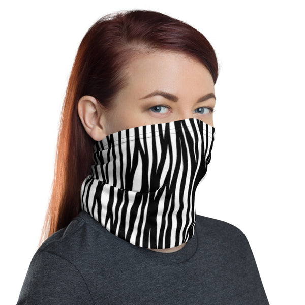 Zebra Print Neck Gaiter, Animal Print Face Mask Shield, Luxury Premium Quality Cool And Cute One-Size Reusable Washable Scarf Headband Bandana - Made in USA/EU, Face Neck Warmers, Non-Medical Breathable Face Covers, Neck Gaiters  