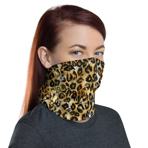 Leopard Face Mask Shield, Animal Print Luxury Premium Quality Cool And Cute One-Size Reusable Washable Scarf Headband Bandana - Made in USA/EU, Face Neck Warmers, Non-Medical Breathable Face Covers, Neck Gaiters  