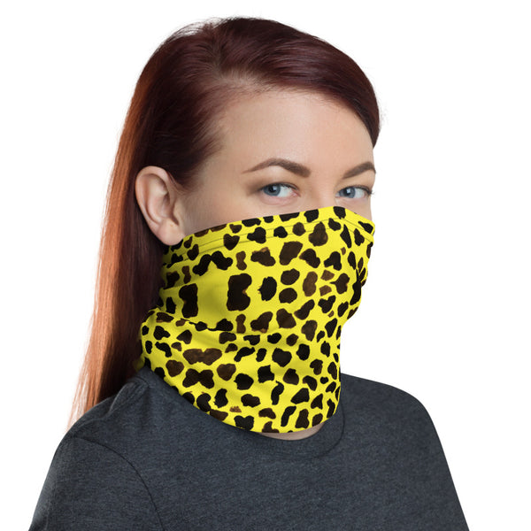 Yellow Leopard Cheetah Neck Gaiter, Animal Print Luxury Premium Quality Cool And Cute One-Size Reusable Washable Scarf Headband Bandana - Made in USA/EU, Face Neck Warmers, Non-Medical Breathable Face Covers, Neck Gaiters  