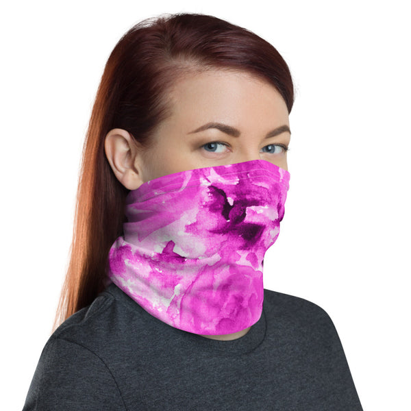 Hot Pink Rose Face Mask Shield, Abstract Floral Print Luxury Premium Quality Cool And Cute One-Size Reusable Washable Scarf Headband Bandana - Made in USA/EU, Face Neck Warmers, Non-Medical Breathable Face Covers, Neck Gaiters  