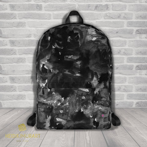 Gray Black Abstract Rose Floral Abstract Print (Fits 15" Laptop)Backpack-Made in USA/EU-Backpack-Heidi Kimura Art LLC