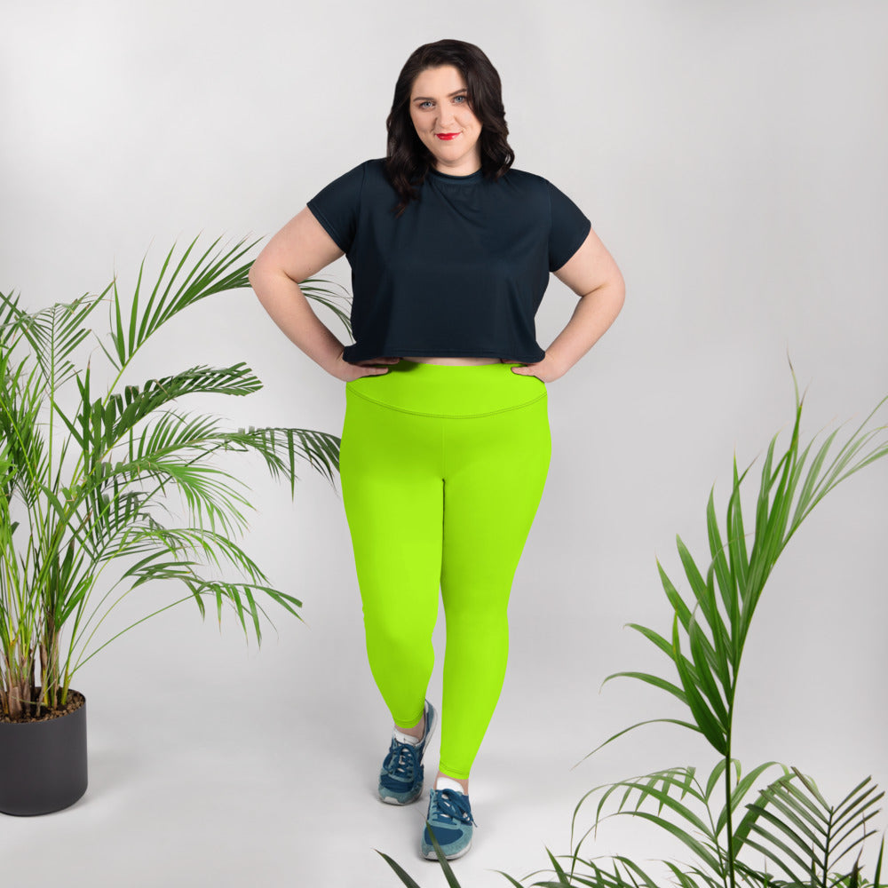 Neon Green Women's Leggings, Plus Size Leggings Yoga Pants - Made in USA/EU  (US Size: 2XL-6XL)