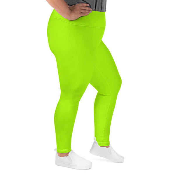 Neon Green Women's Plus Size Leggings Yoga Pants - Made in USA (US Size: 2XL-6XL)-Women's Plus Size Leggings-Heidi Kimura Art LLC